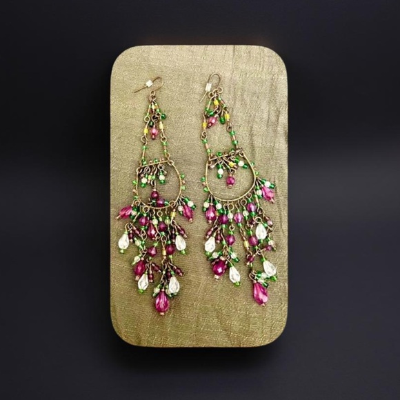 Boho earrings - Chandelier Earrings shoulder dusters 5” long beaded - Picture 10 of 12